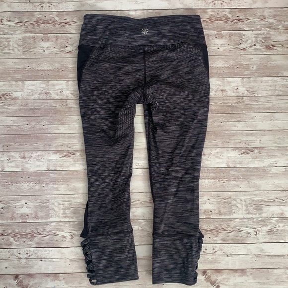 Athleta Mesh Mind Over Mat Lattice Cut Out Capri Crop Leggings Heathered Black - Picture 7 of 9